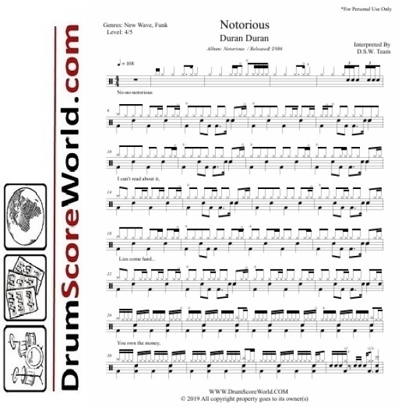 Duran Duran - Notorious | Drum Sheet + Play-Along Track